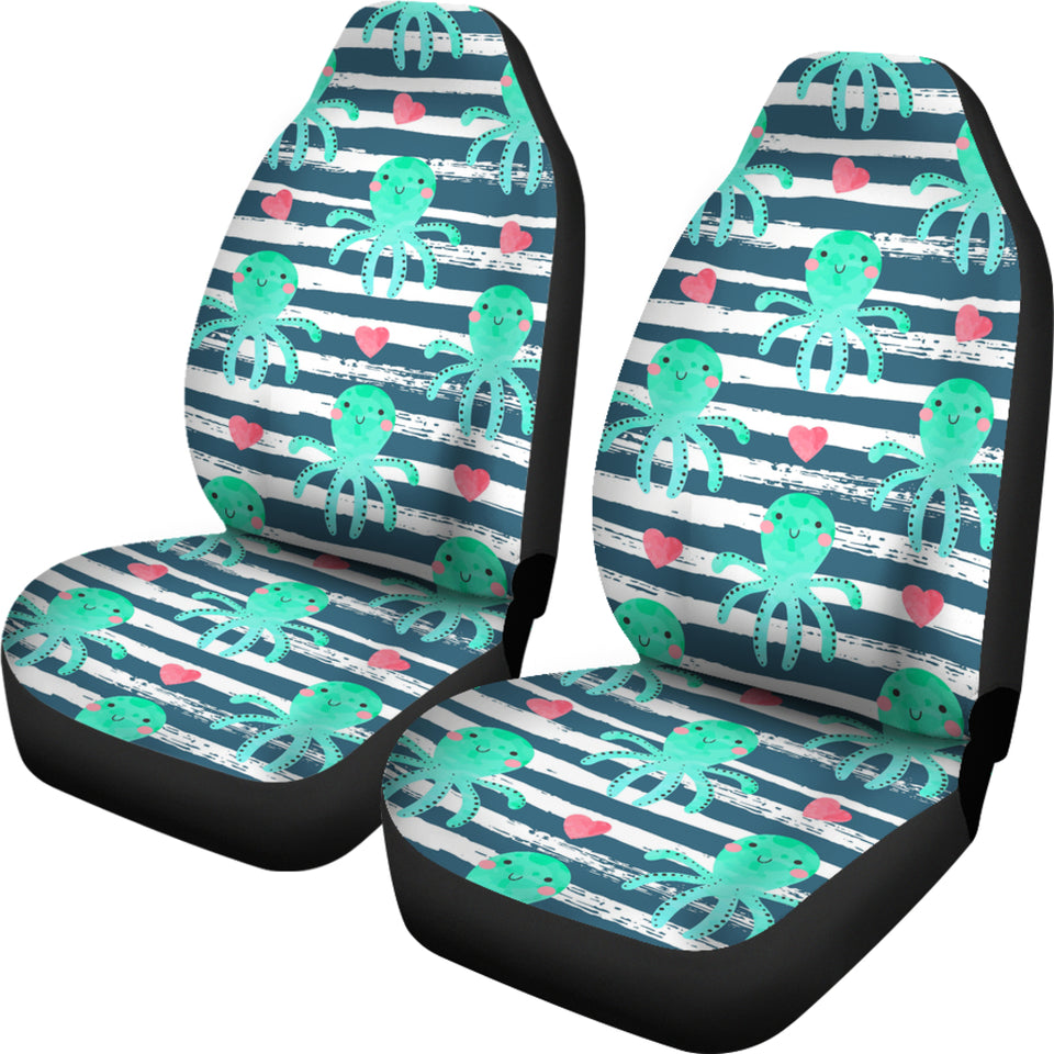 Cute Octopuses Heart Striped Background Universal Fit Car Seat Covers