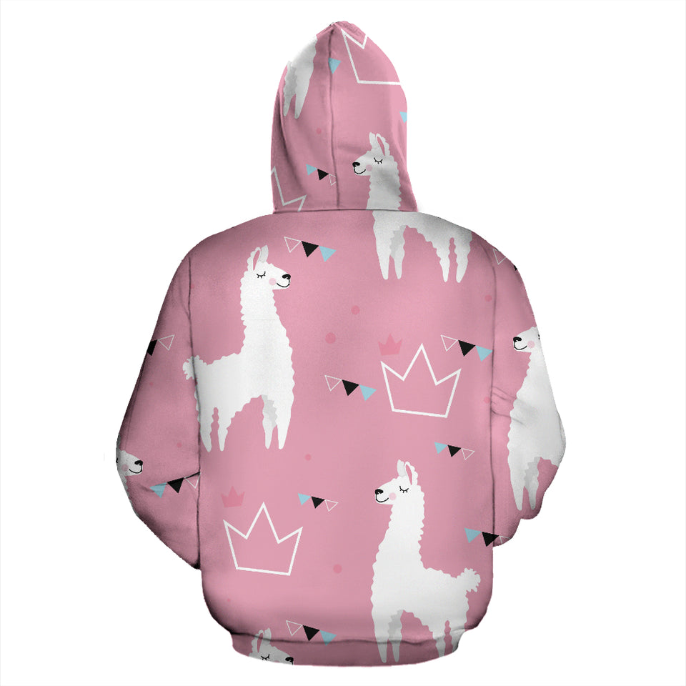 Llama Alpaca Pink Background Zip Up Hoodie