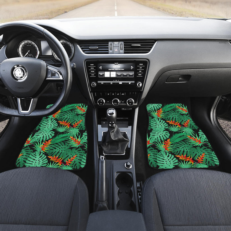 Heliconia Flower Palm Monstera Leaves Black Background Front Car Mats