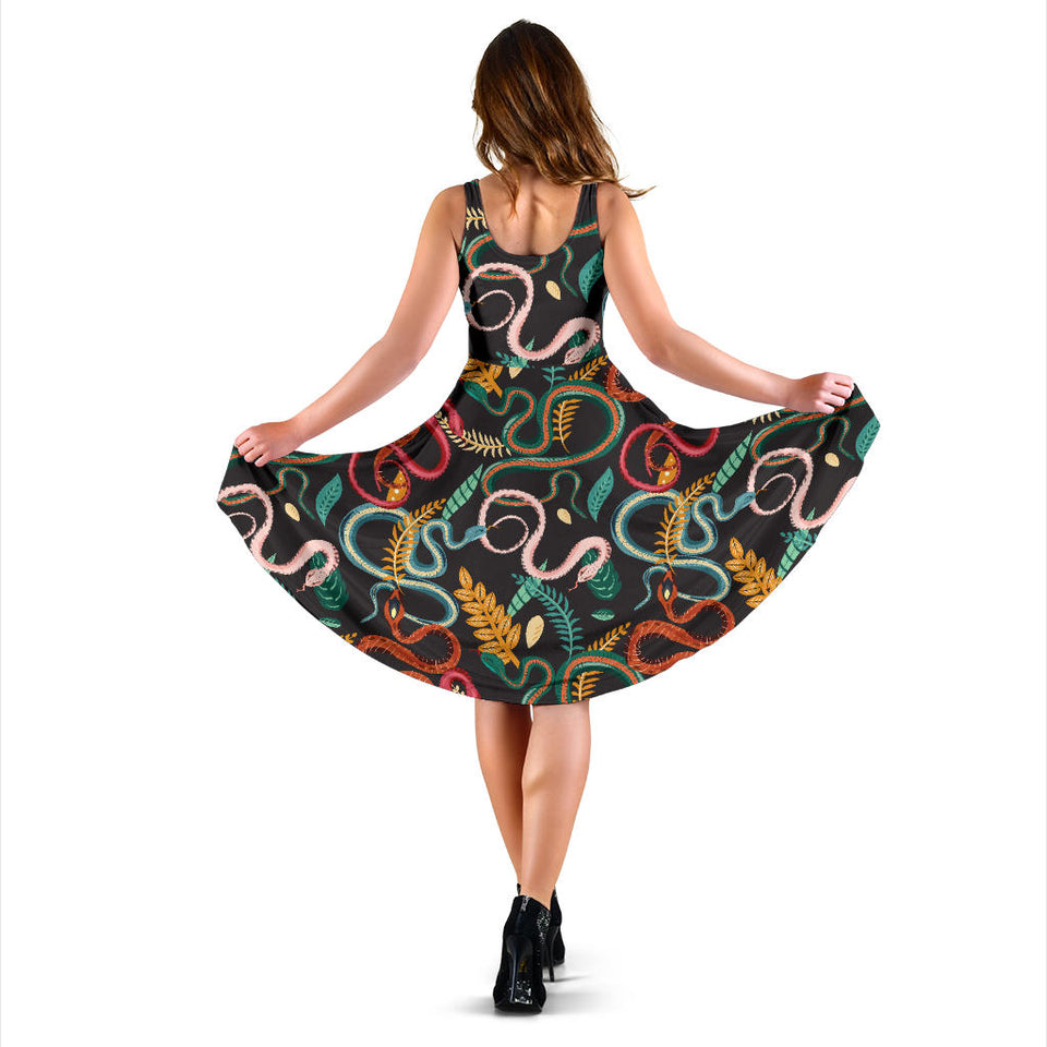 Colorful Snake Plant Pattern Sleeveless Midi Dress