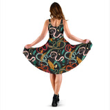 Colorful Snake Plant Pattern Sleeveless Midi Dress