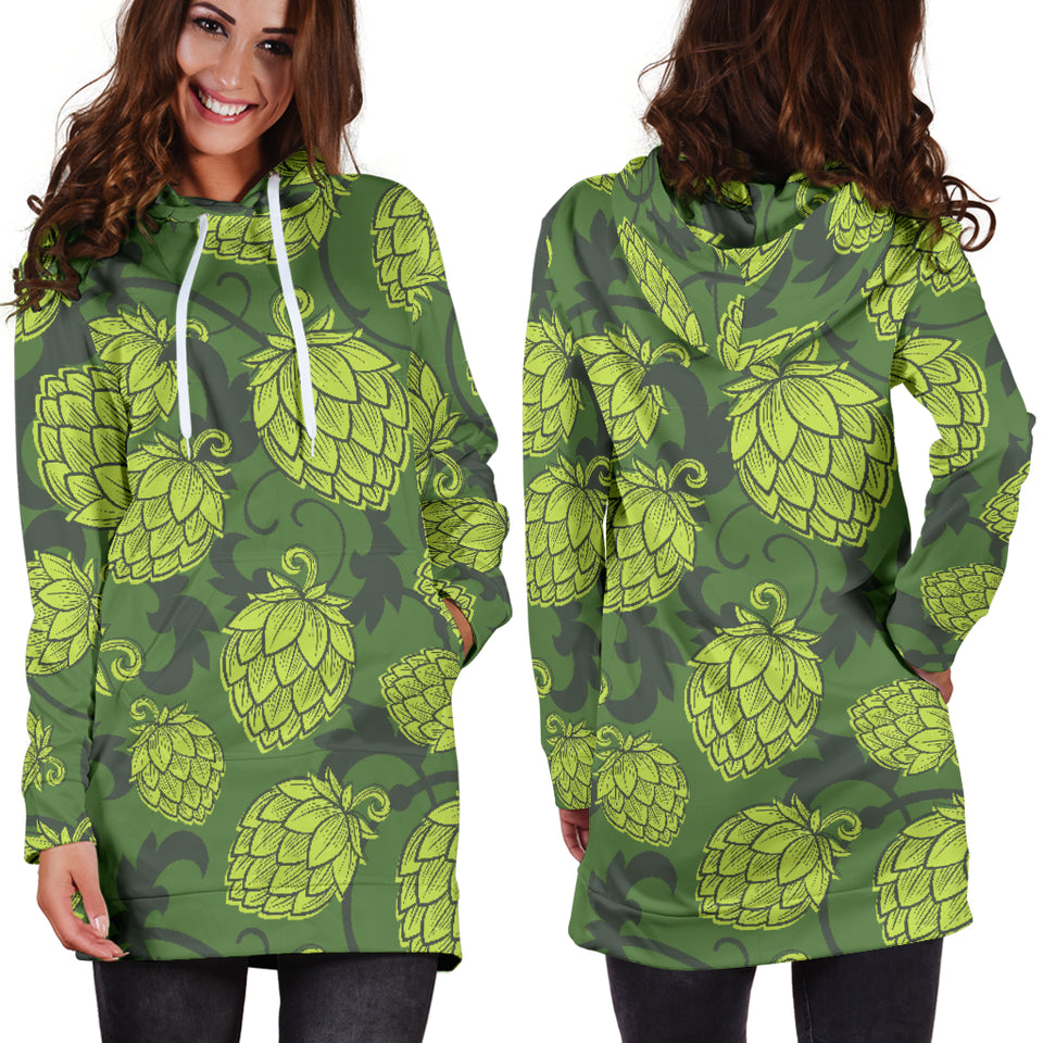 Hop Pattern Hop Cone Background Women'S Hoodie Dress