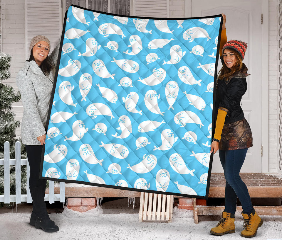 Cute White Sea Lion Seals Pattern Premium Quilt