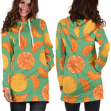 Orange Fruit Pattern Green Background Women'S Hoodie Dress