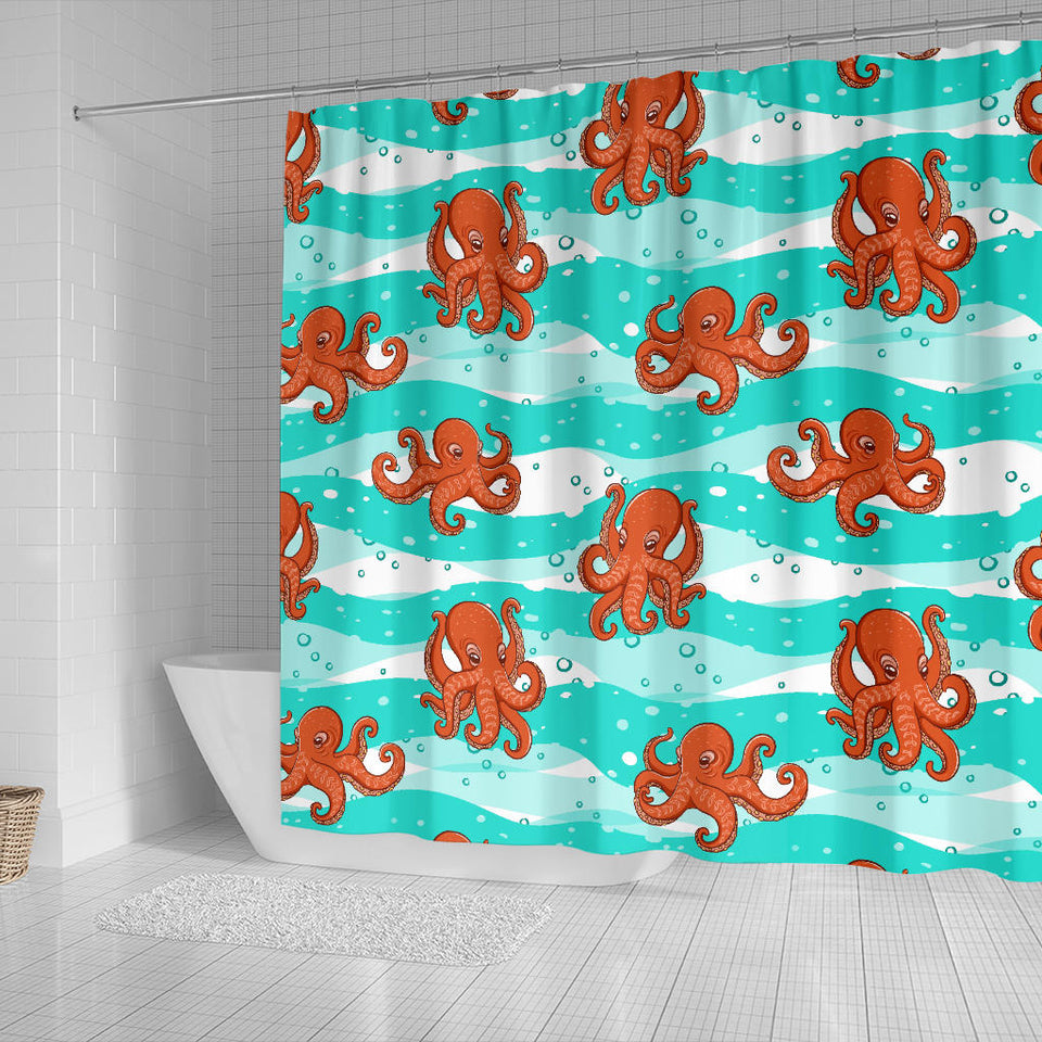 Octopuses Sea Wave Background Shower Curtain Fulfilled In US