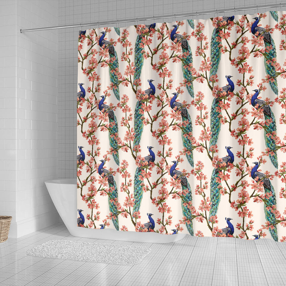 Peacock Tropical Flower Pattern Shower Curtain Fulfilled In US
