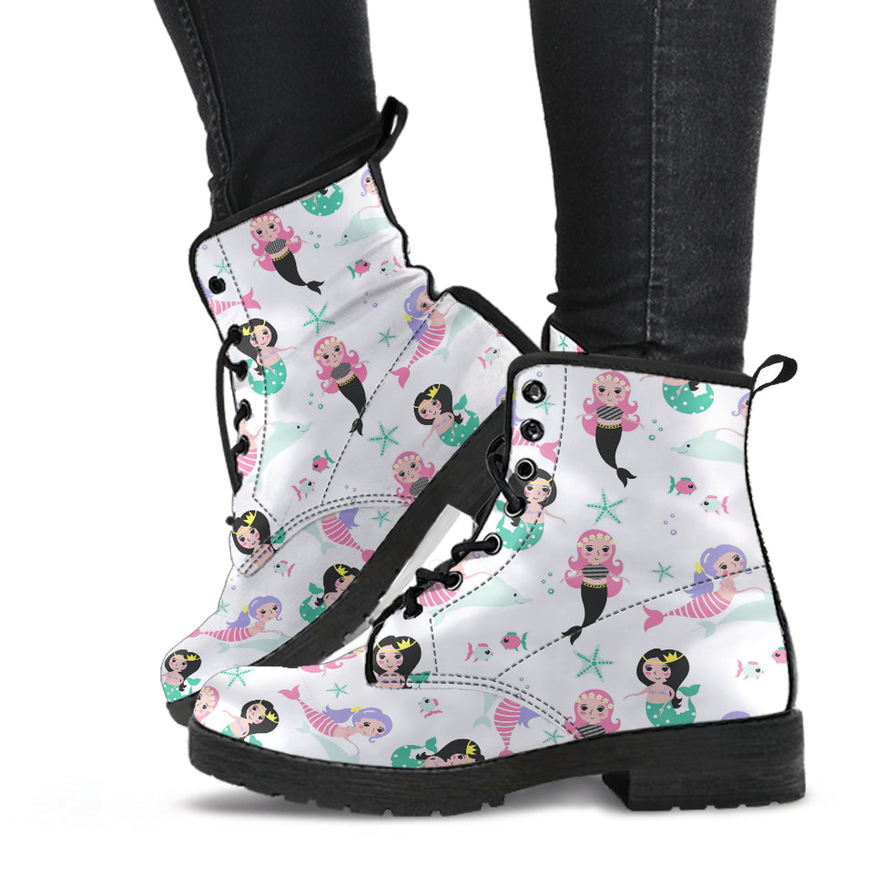 Cute Mermaid Dolphin Fish Starfish Pattern Leather Boots
