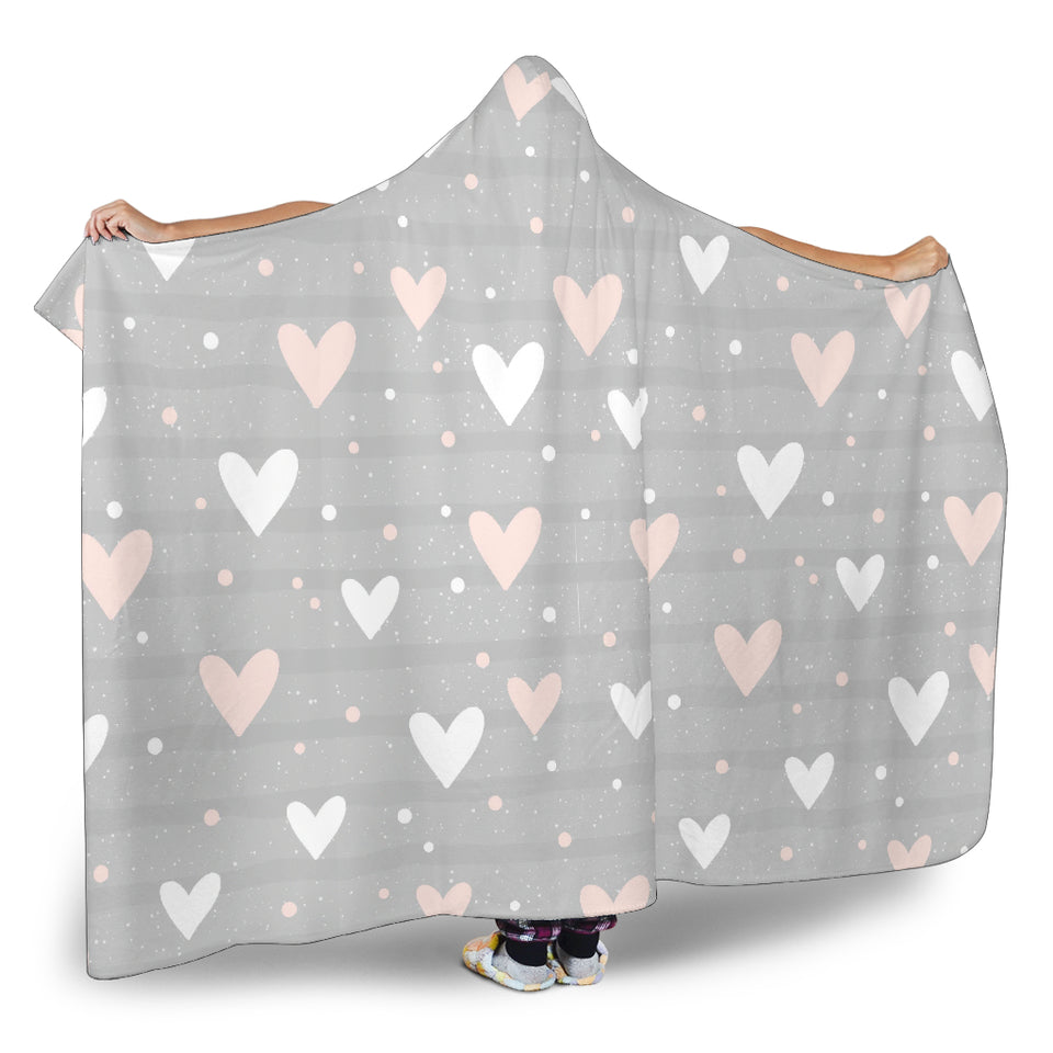 Heart Pattern Gray Background Hooded Blanket