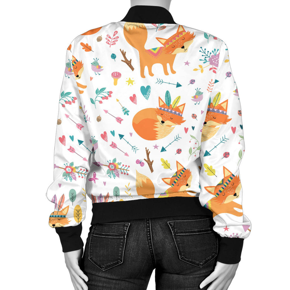 Cute Tribal Fox Pattern Women'S Bomber Jacket