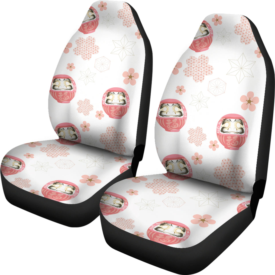 Daruma Japanese Wooden Doll Cherry Blossom Flower Pattern Universal Fit Car Seat Covers