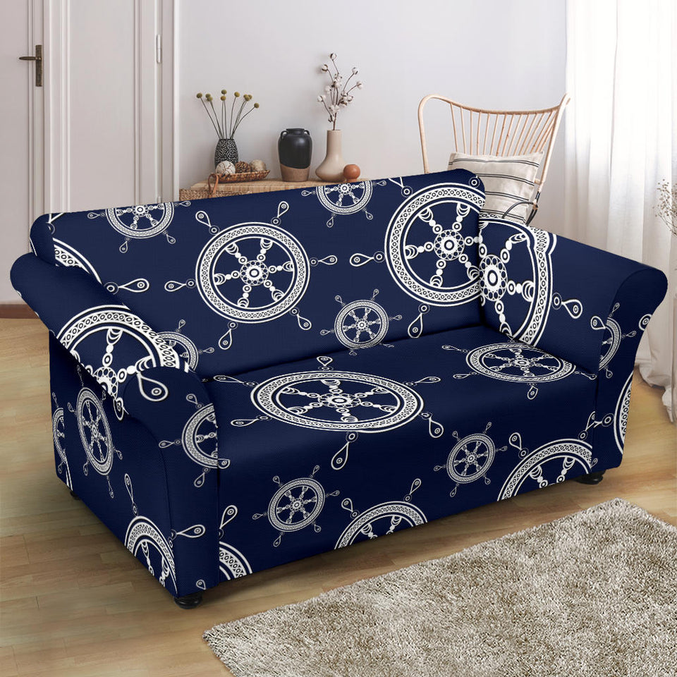 Nautical Steering Wheel Design Pattern Loveseat Couch Slipcover