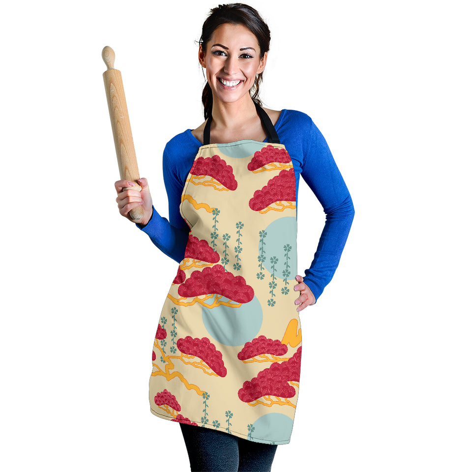 Red Bonsai Gray Sun Japanese Pattern Adjustable Apron