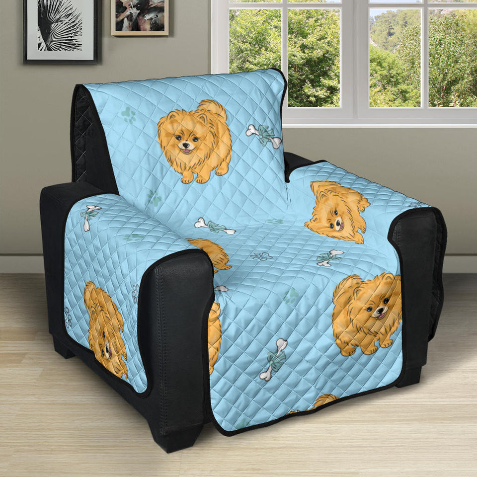 Brown cute pomeranian blue blackground Recliner Cover Protector
