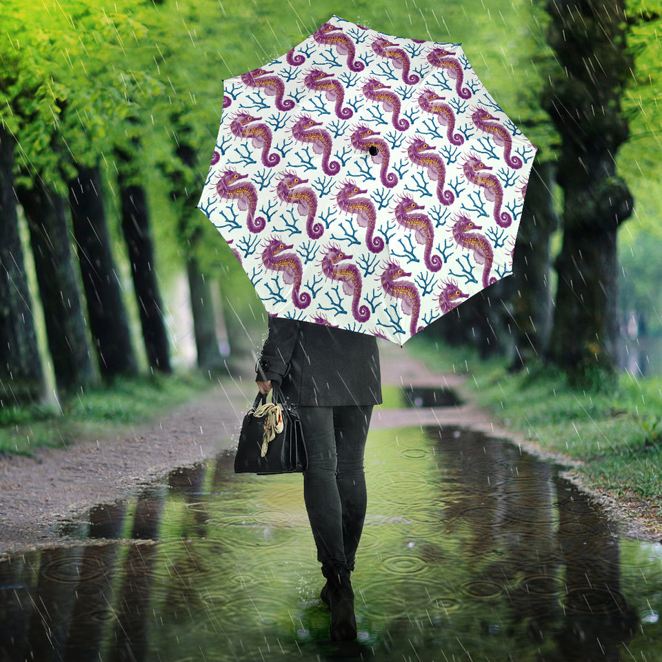 Purple Seahorse Blue Coral Pattern Umbrella