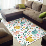 Cute Elephants Palm Tree Flower Butterfly Pattern Area Rug