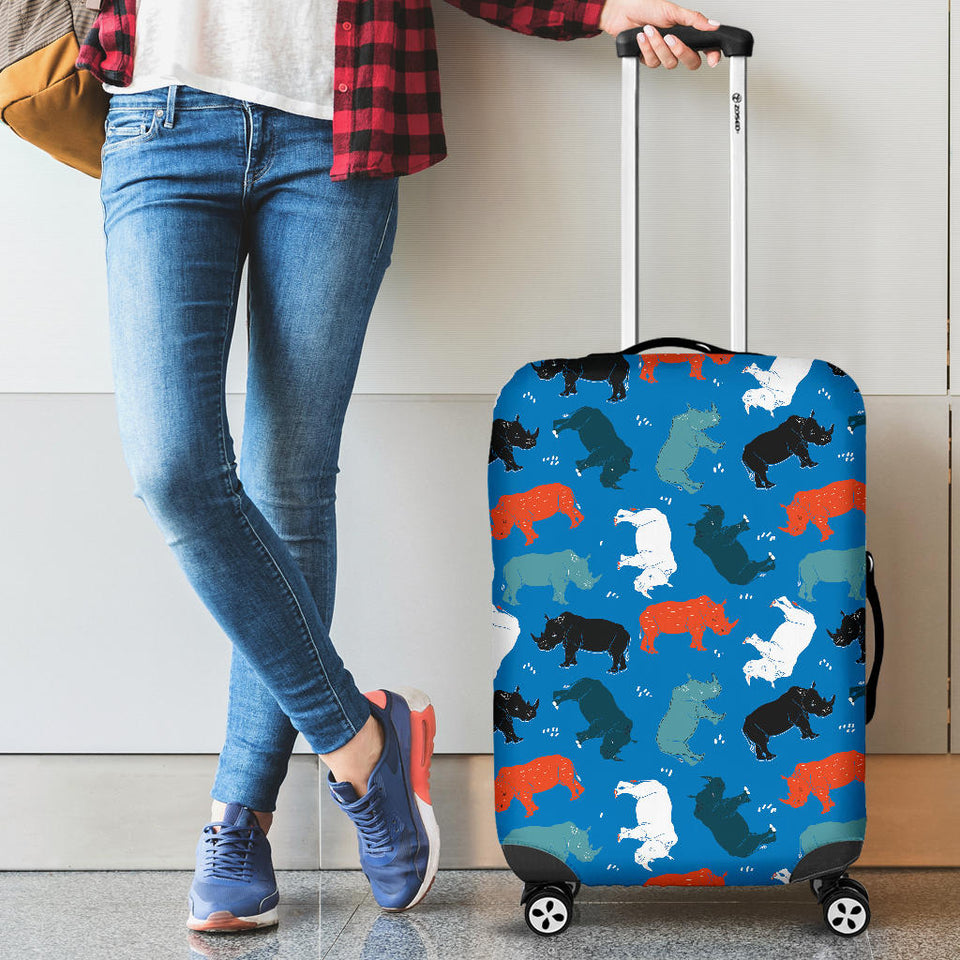 Colorful Rhino Pattern Cabin Suitcases Luggages