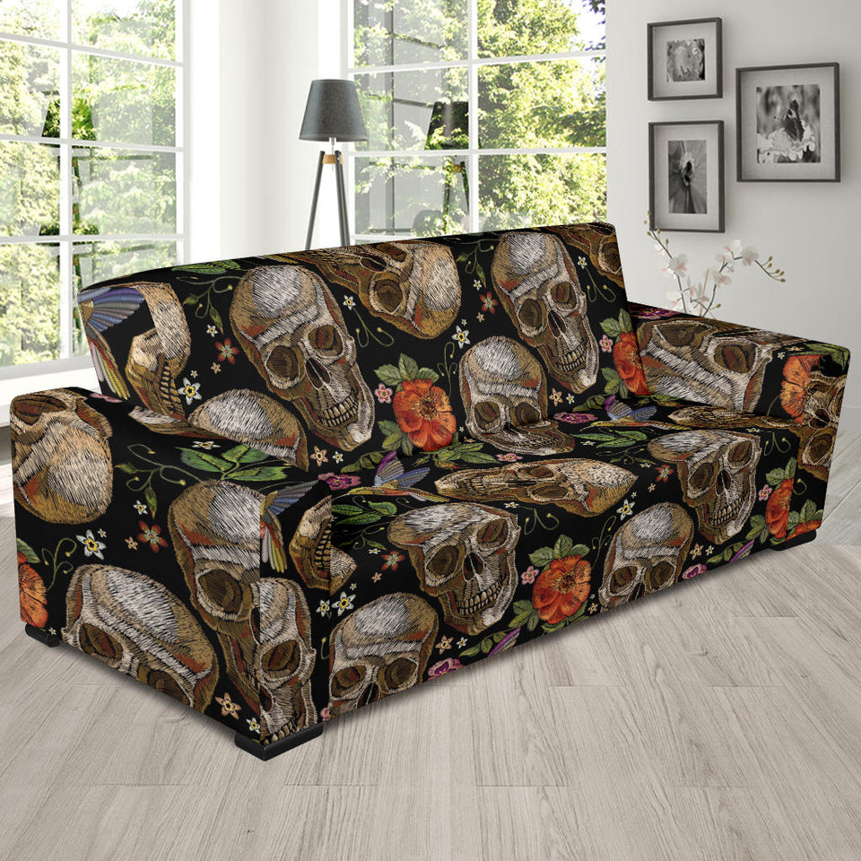 Skull Rose Humming Bird Flower Pattern Sofa Slipcover