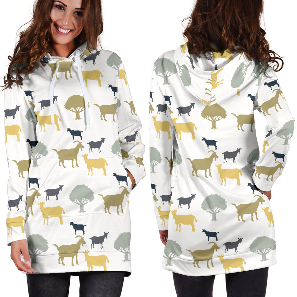 Silhouettes Of Goat And Tree Pattern Women'S Hoodie Dress