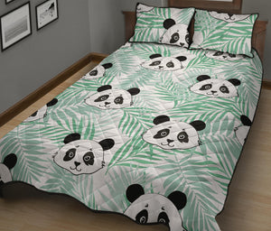 Panda pattern tropical leaves background Quilt Bed Set