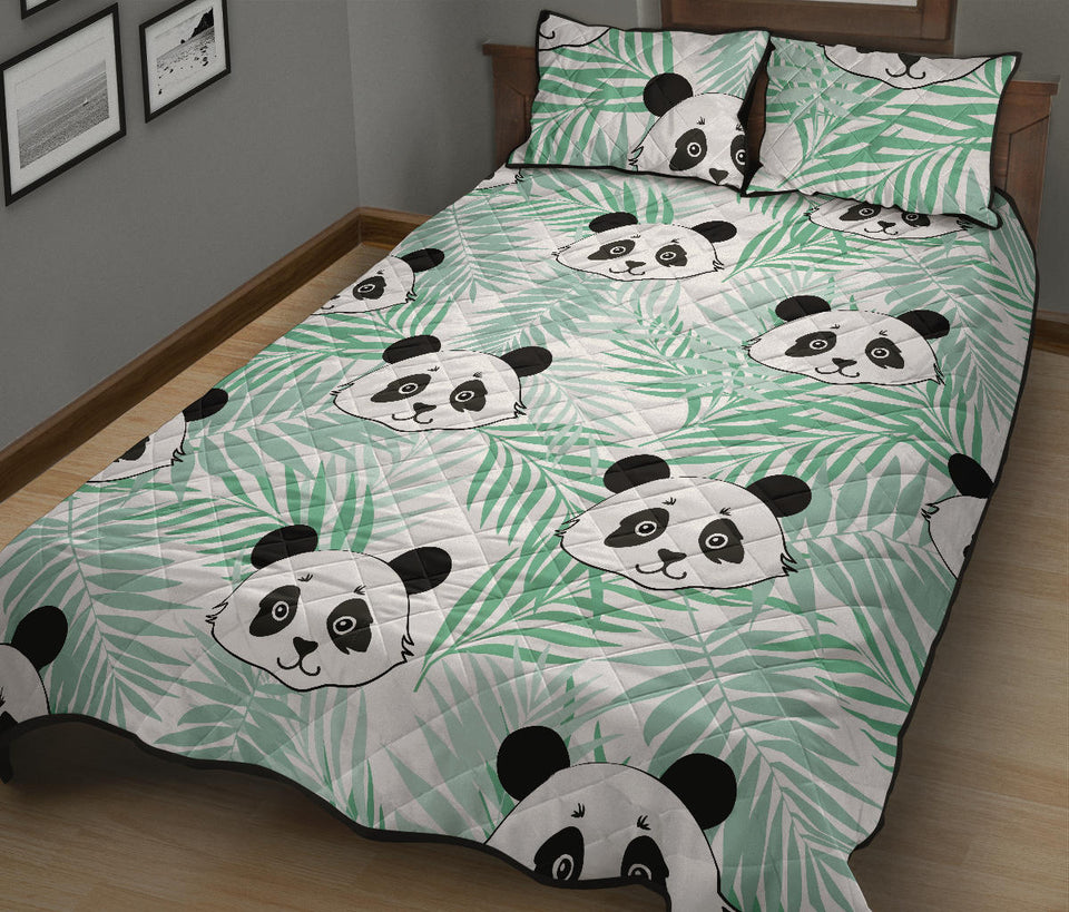 Panda pattern tropical leaves background Quilt Bed Set