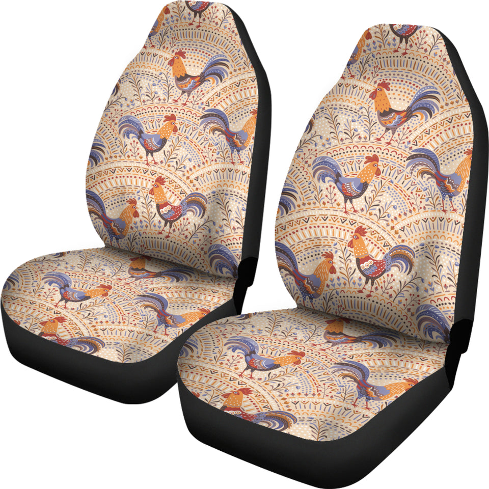 Cute Rooster Chicken Cock Floral Ornament Background  Universal Fit Car Seat Covers