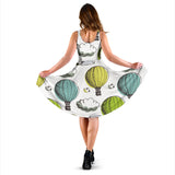 Hot Air Balloon Bird Cloud Pattern Sleeveless Midi Dress