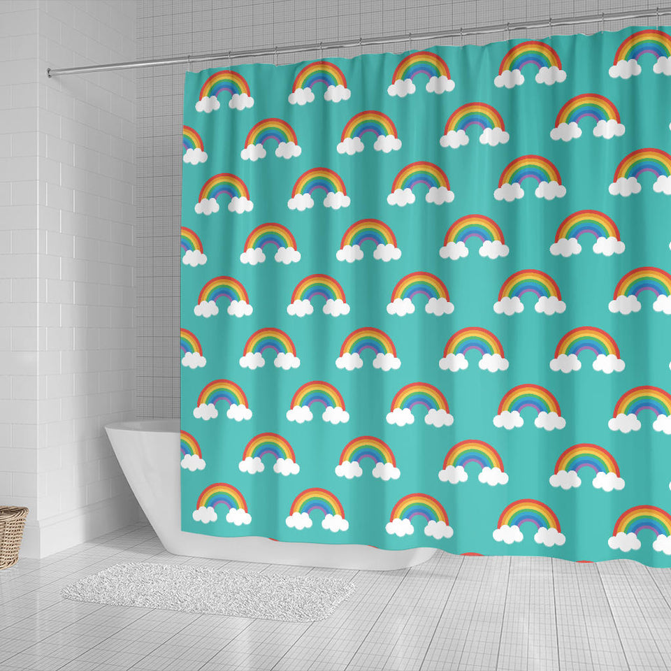 Rainbow Pattern Green Background Shower Curtain Fulfilled In US