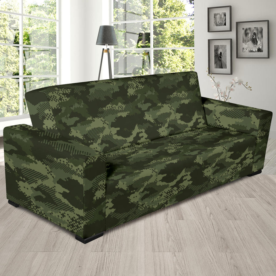 Digital Green Camo Camouflage Pattern Sofa Slipcover