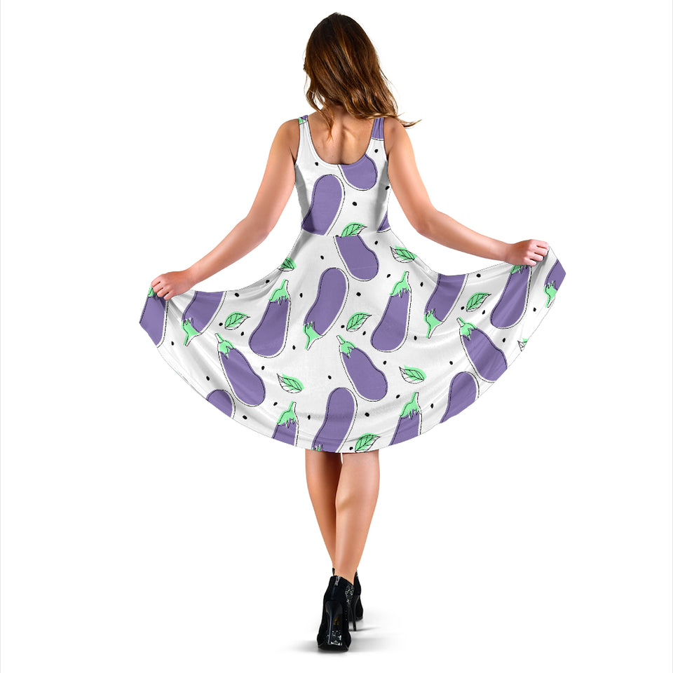 Eggplant Pattern Print Design 05 Sleeveless Midi Dress