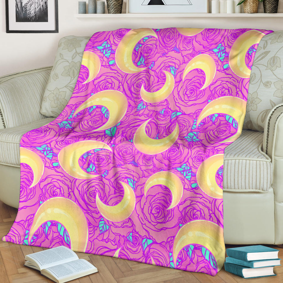 Moon Pink Rose Background Premium Blanket