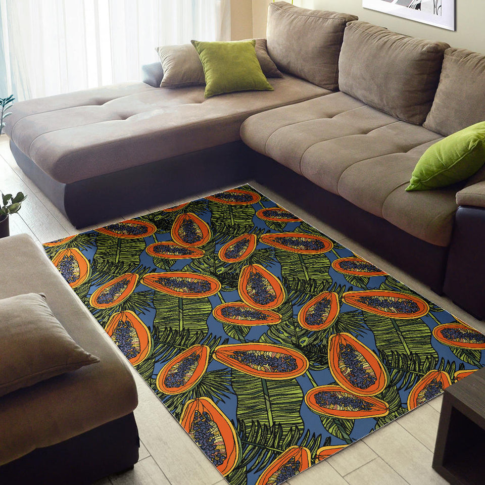 Colorful Papaya Tropical Leaves Area Rug