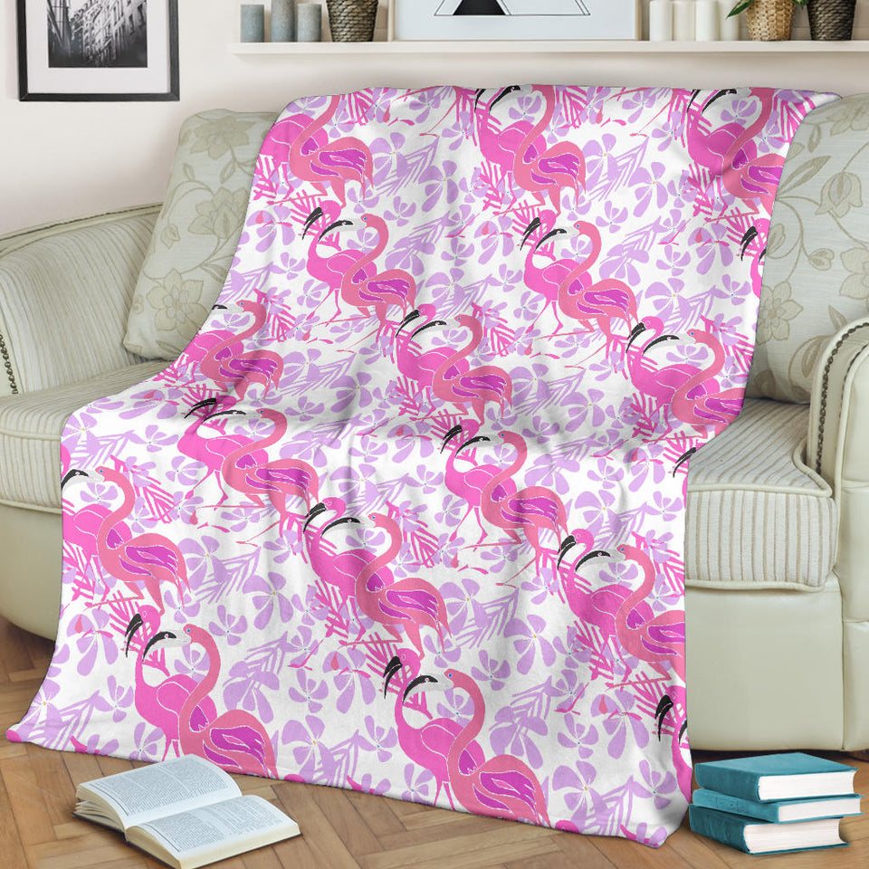 Pink Flamingo Flower Pattern Premium Blanket