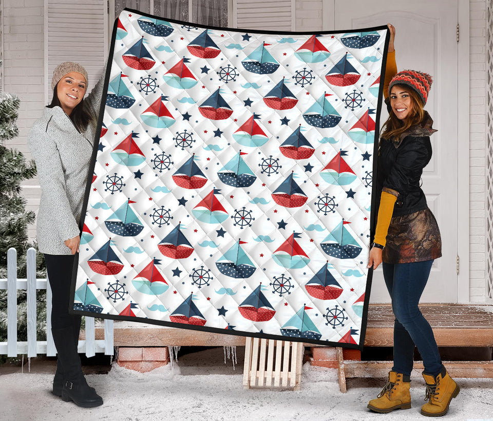 Cute Color Paper Sailboat Pattern Premium Quilt