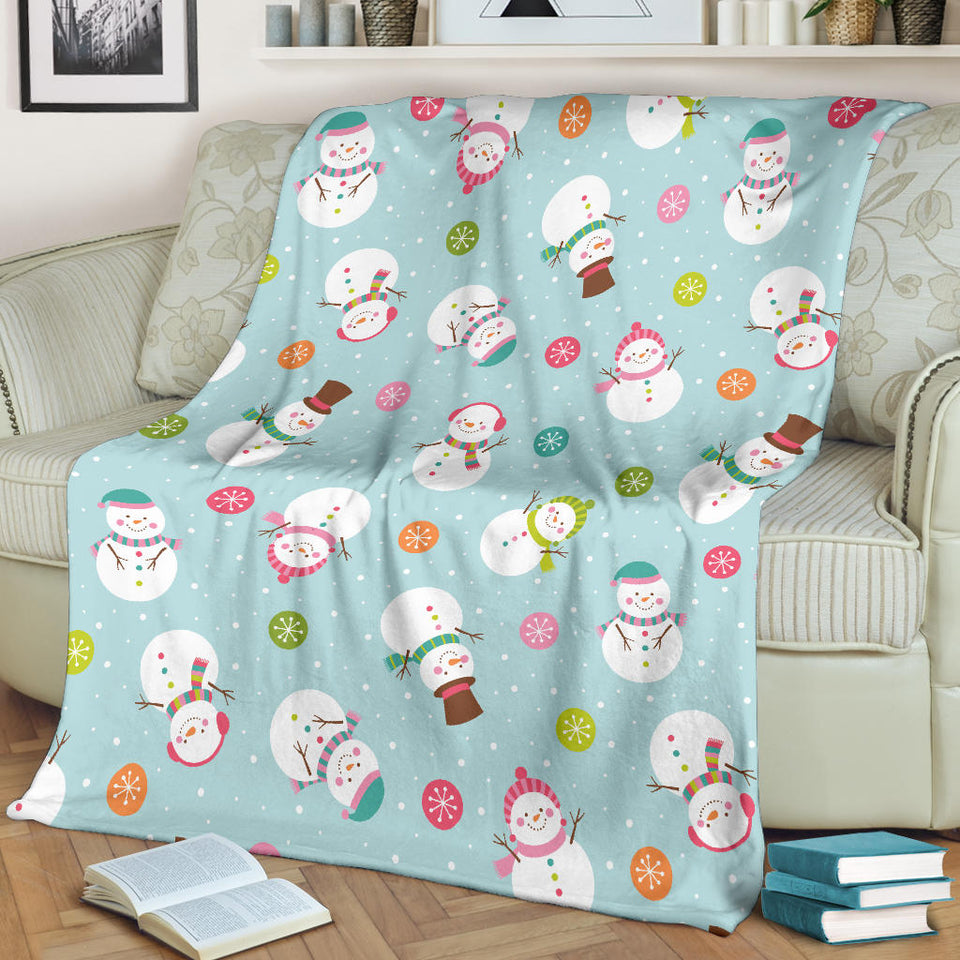 Cute Snowman Snowflake Pattern Premium Blanket