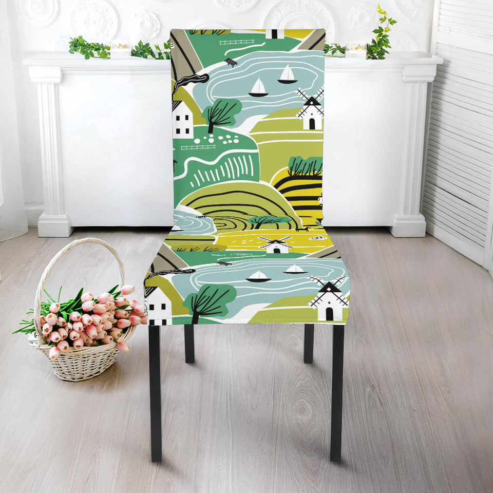 Hand Drawn Windmill Pattern Dining Chair Slipcover