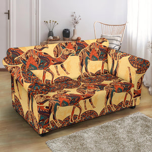 Camel Polynesian Tribal Design Pattern Loveseat Couch Slipcover