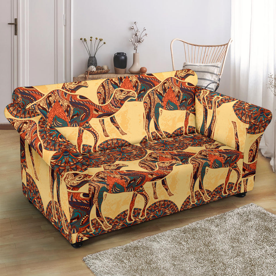 Camel Polynesian Tribal Design Pattern Loveseat Couch Slipcover
