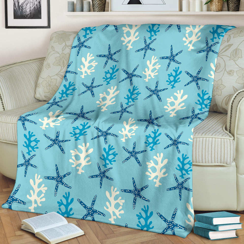 Blue Starfish Coral Reef Pattern Premium Blanket