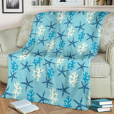 Blue Starfish Coral Reef Pattern Premium Blanket