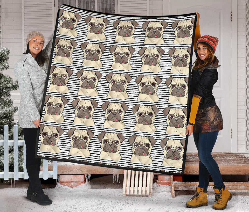 Happy Pug Pattern Premium Quilt