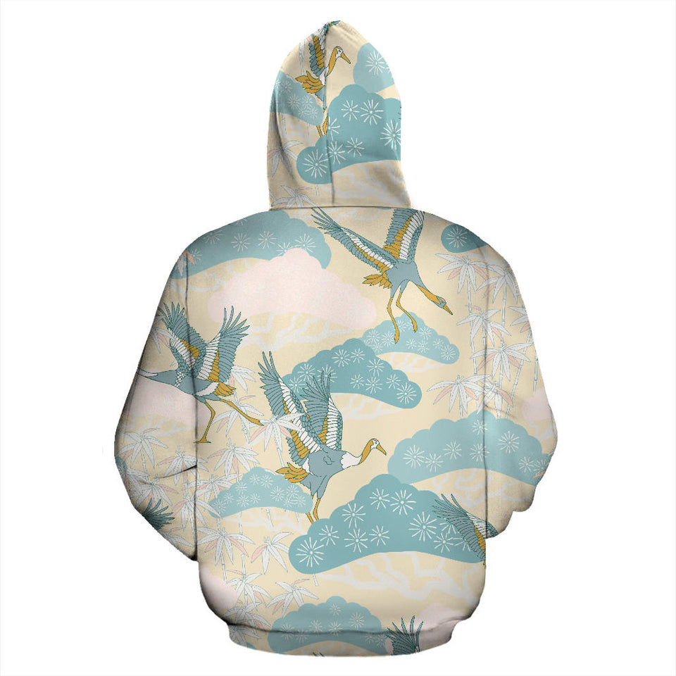 Bonsai Bamboo Stork Japanese Pattern Cream Theme Men Women Pullover Hoodie
