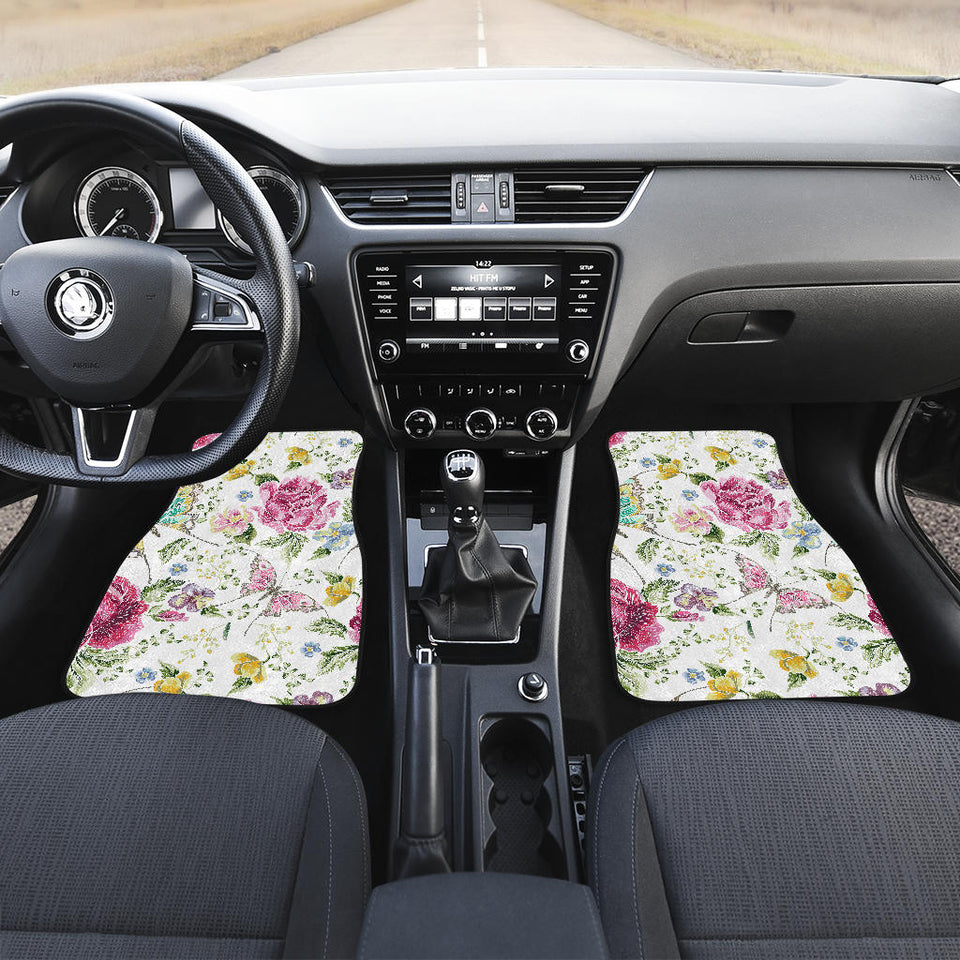 Hand Drawn Butterfly Rose Front And Back Car Mats