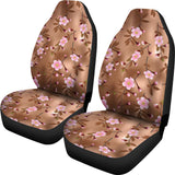 Pink Sakura Cherry Blossom Drak Brown Background  Universal Fit Car Seat Covers