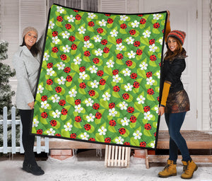 Ladybug Pattern Print Design 01 Premium Quilt