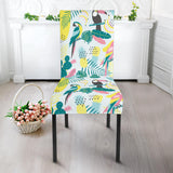 Cute Parrot Toucan Flamingo Cactus Exotic Leaves Pattern Dining Chair Slipcover