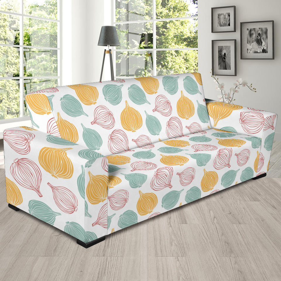 Colorful Onions White Background Sofa Slipcover
