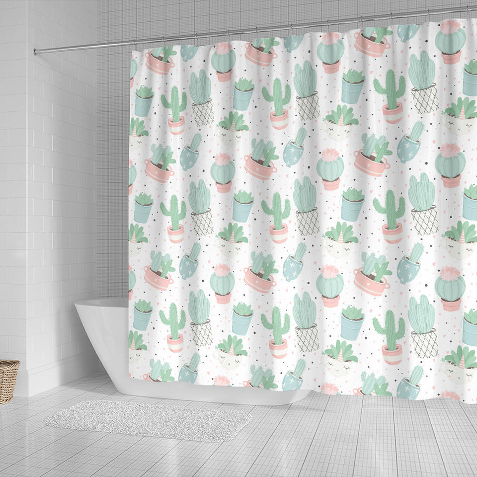Pastel Color Cactus Pattern  Shower Curtain Fulfilled In US