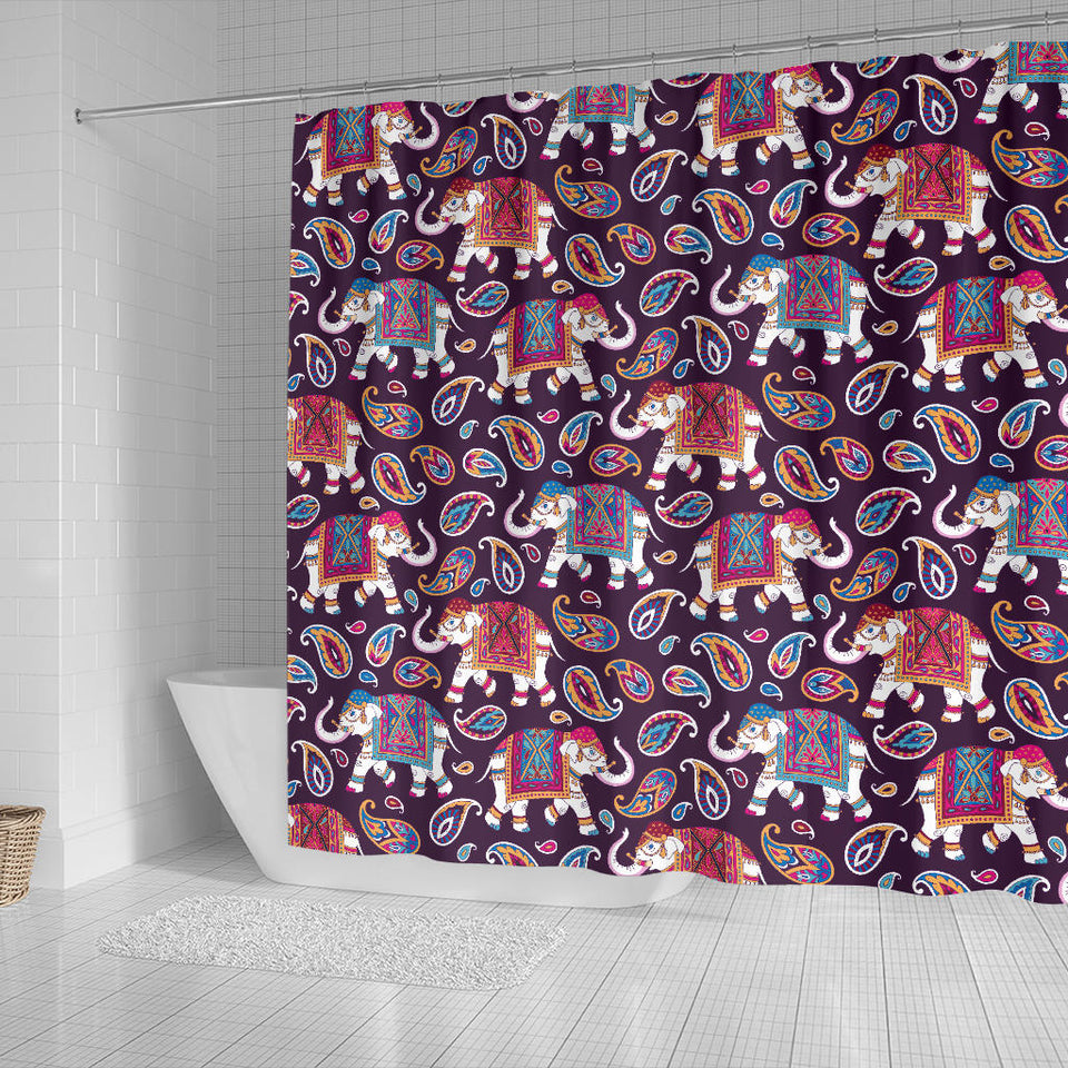Elephant Indian Style Ornament Pattern Shower Curtain Fulfilled In US