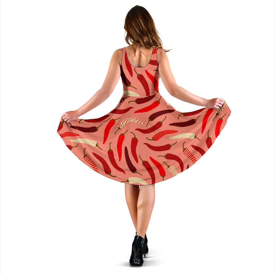Beautiful Chili Peppers Pattern Sleeveless Midi Dress