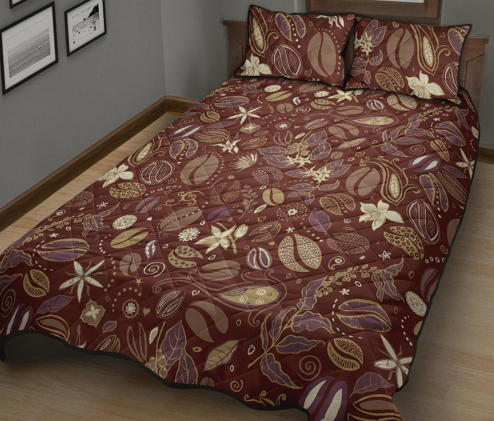 Coffee bean flower pattern Quilt Bed Set